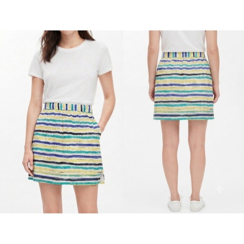 Vtg Loft 0P Multi-Colored Skirt Vertical Stripes Preppy Dopamine Office Academia